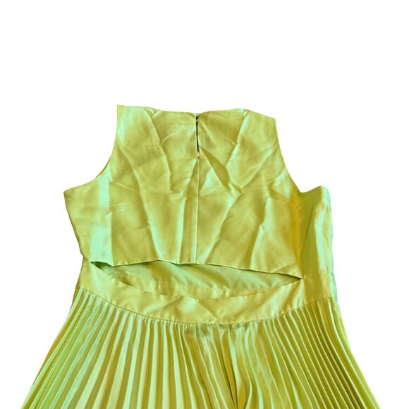 Banana Republic Silky Cutout Back Midi Dress Chartreuse Pleated Size 6 NWT - Picture 10 of 15